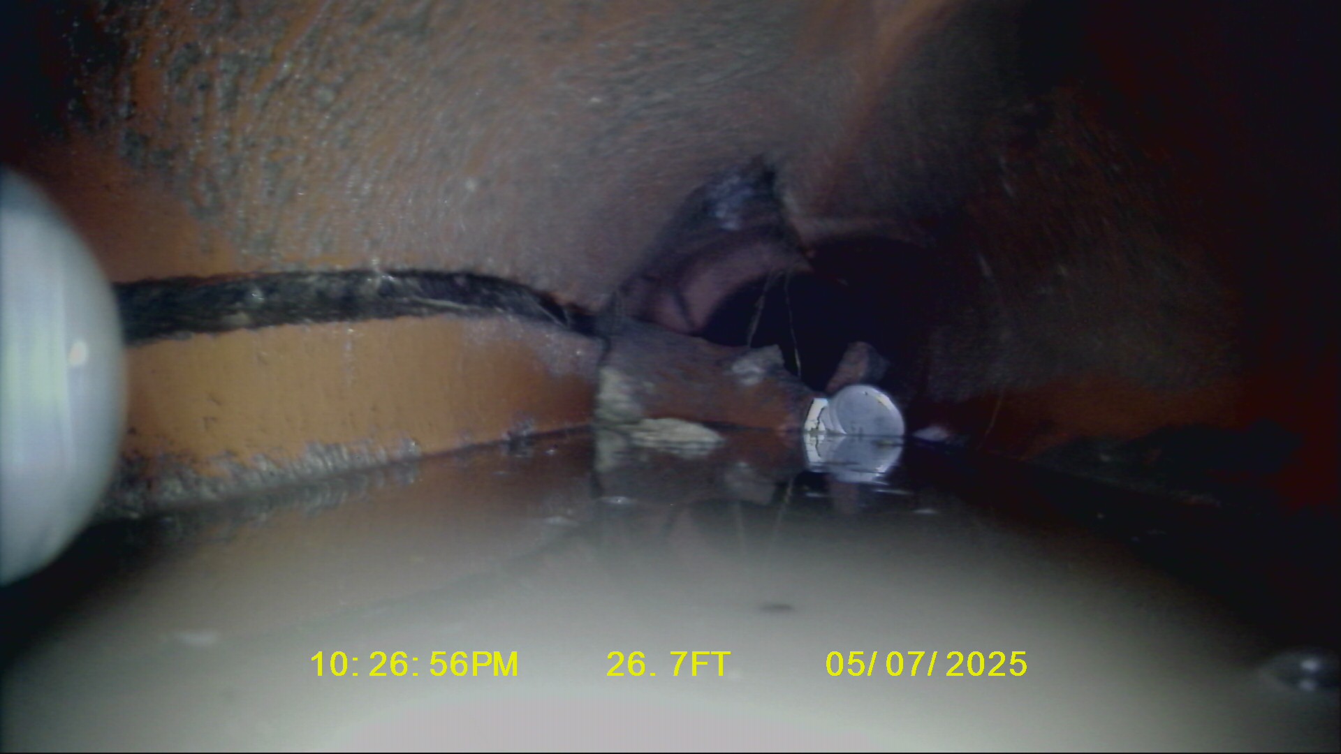 Underground pipe issue located via camera inspection.